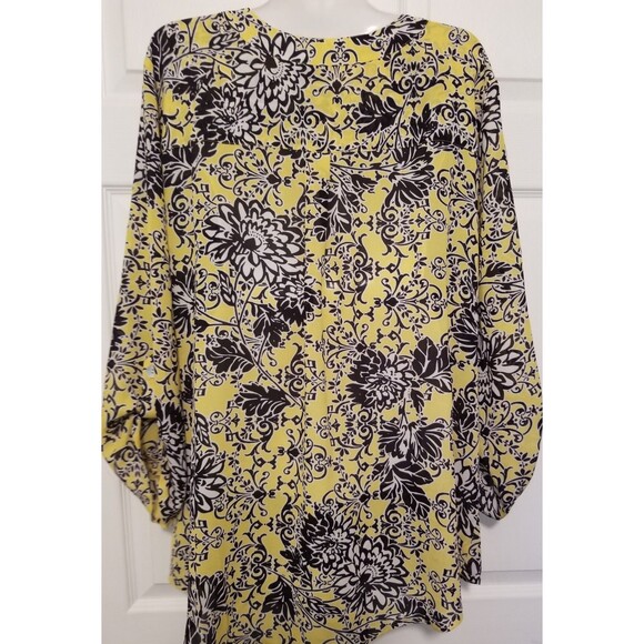 Ruby Rd. Women's Blouse Top Size 1X Floral Button Roll Tab Sleeve Front Tie - Picture 3 of 5